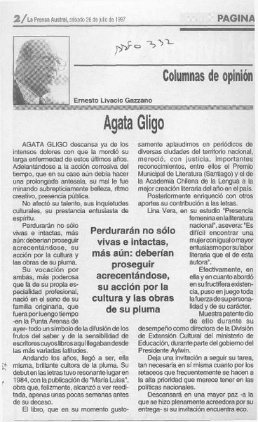 Agata Gligo  [artículo] Ernesto Livacic Gazzano.