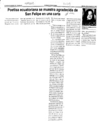 Poetisa ecuatoriana se muestra agradecida de San Felipe en una carta  [artículo].