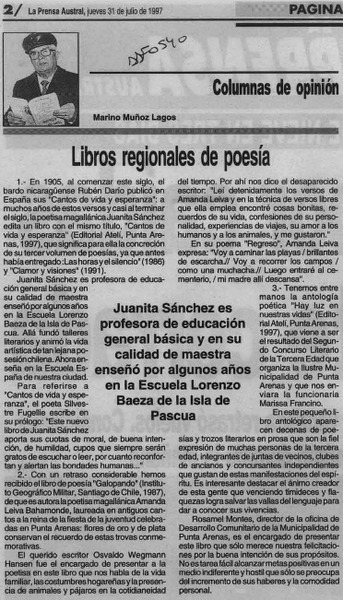 Libros regionales de poesía  [artículo] Marino Muñoz Lagos.