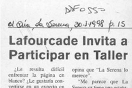 Lafourcade invita a participar en taller  [artículo].