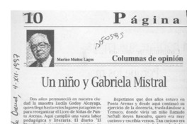Un niño y Gabriela Mistral  [artículo] Marino Muñoz Lagos.