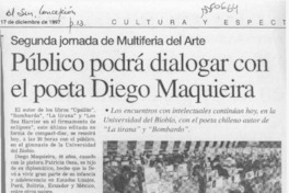 Público podrá dialogar con el poeta Diego Maquieira  [artículo].