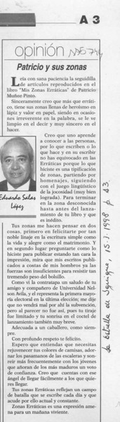 Patricio y sus zonas  [artículo] Eduardo Salas López.