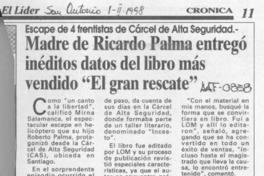 Madre de Ricardo Palma entregó inéditos datos del libro más vendido "El gran rescate"