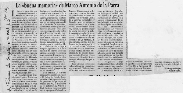 La "buena memoria" de Marco Antonio de la Parra  [artículo] Wellington Rojas Valdebenito.