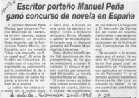 Escritor porteño Manuel Peña ganó concurso de novela en España  [artículo].