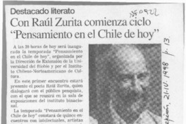 Con Raúl Zurita comienza ciclo "Pensamiento en el Chile de hoy"  [artículo].