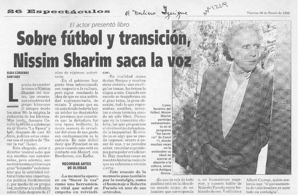 Sobre fútbol y transición, Nissim Sharim saca la voz  [artículo] Elisa Cárdenas.