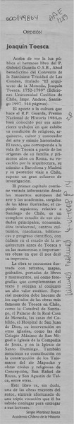 Joaquín Toesca  [artículo] Sergio Marttinez Baeza.