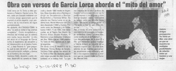 Obra con versos de García Lorca aborda el "mito del amor"