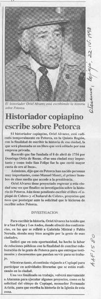 Historiador copiapino escribe sobre Petorca  [artículo].