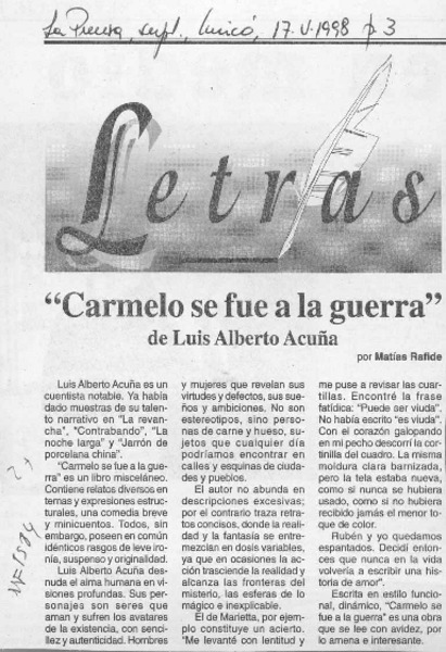 "Carmelo se fue a la guerra"  [artículo] Matías Rafide.
