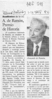 A. de Ramón, Premio de Historia  [artículo].