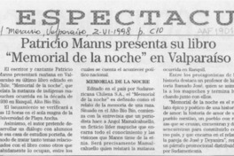 Patricio Manns presenta su libro "Memorial de la noche" en Valparaíso  [artículo].