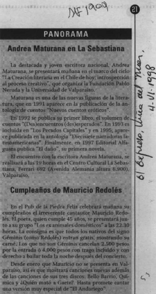 Andrea Maturana en La Sebastiana  [artículo].