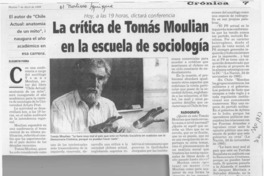 La crítica de Tomás Moulian en la escuela de sociología  [artículo] Elizabeth Parra.