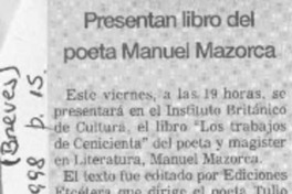 Presentan libro del poeta Manuel Mazorca  [artículo].