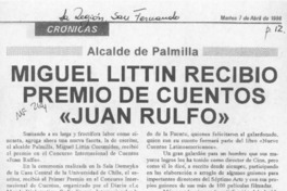 Miguel Littin recibió Premio de cuentos "Juan Rulfo"  [artículo].