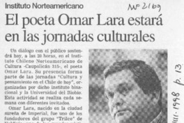 El Poeta Omar Lara estará en las jornadas culturales