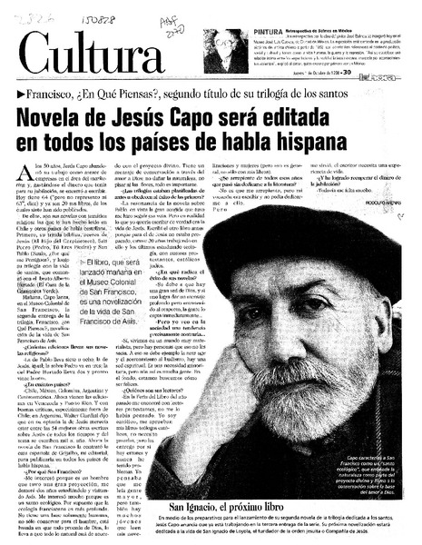 Novela de Jesús Capo será editada en todos los países de habla hispana  [artículo] Rodolfo Arenas.