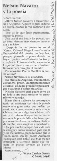 Nelson Navarro y la poesía  [artículo] Marta Catalán Osorio.
