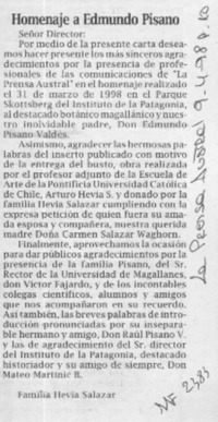 Homenaje a Edmundo Pisano  [artículo] Familia Hevia Salazar.