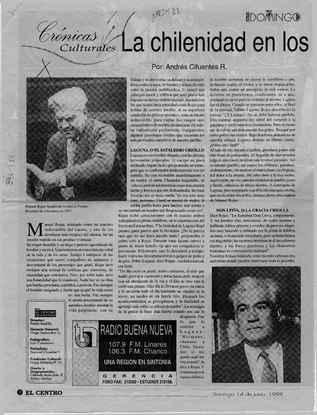 La chilenidad en los personajes de Manuel Rojas  [artículo] Andrés Cifuentes R.