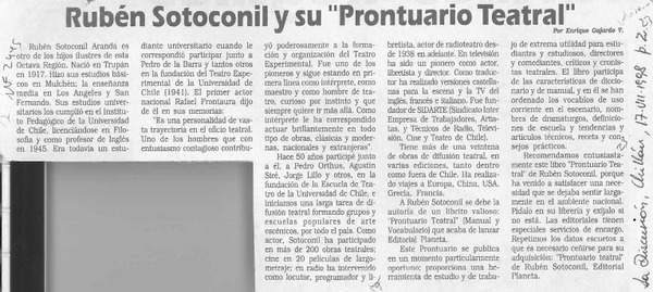 Rubén Sotoconil y su "prontuario teatral"  [artículo] Enrique Gajardo V.