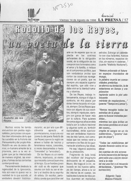 Rodolfo de los Reyes, un poeta de la tierra  [artículo] Edgardo Tapia.