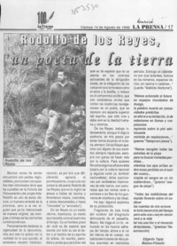 Rodolfo de los Reyes, un poeta de la tierra  [artículo] Edgardo Tapia.