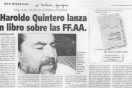 Haroldo Quintero lanza un libro sobre las FF.AA.  [artículo] Patricio Riveros Olavarría.
