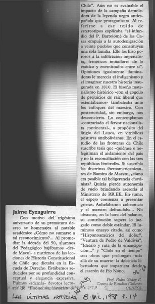 Jaime Eyzaguirre  [artículo] Pedro Godoy P.
