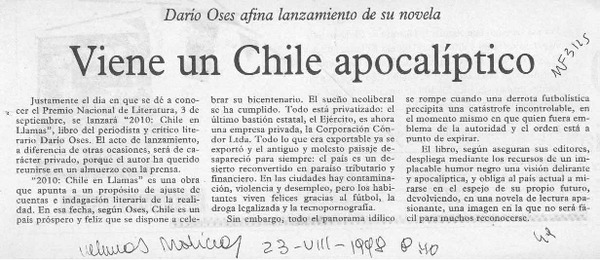 Viene un Chile apocalíptico  [artículo].