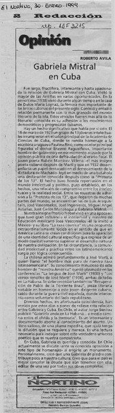 Gabriela Mistral en Cuba  [artículo] Roberto Avila.