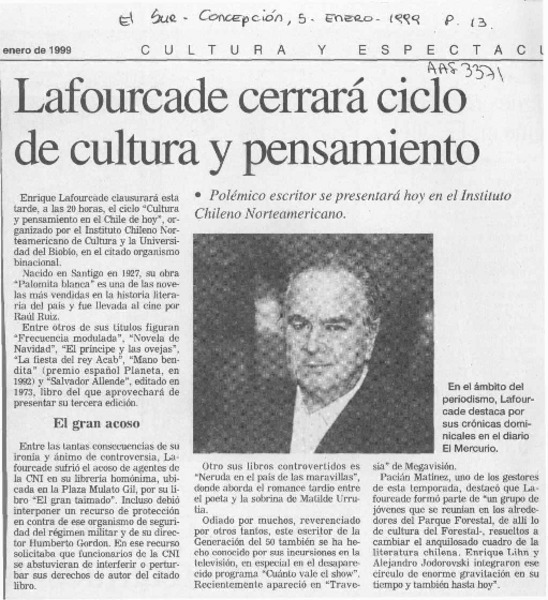 Lafourcade cerrará ciclo de cultura y pensamiento