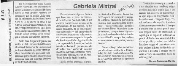 Gabriela Mistral  [artículo] Hernán Maturana Alarcón.