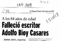 Falleció escritor Adolfo Bioy Casares  [artículo].