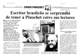 Escritor brasileño se sorprendió de tener a Pinochet entre sus lectores  [artículo].