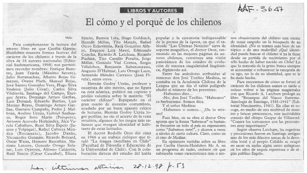 El cómo y el porqué de los chilenos  [artículo] Filebo.