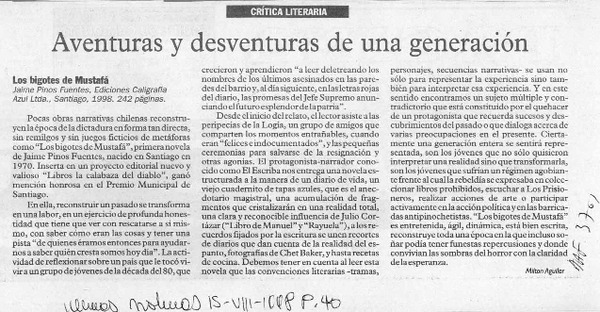 Aventuras y desventuras de una generación  [artículo] Milton Aguilar.