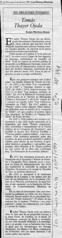 Tomás Thayer Ojeda  [artículo] Sergio Martínez Baeza.