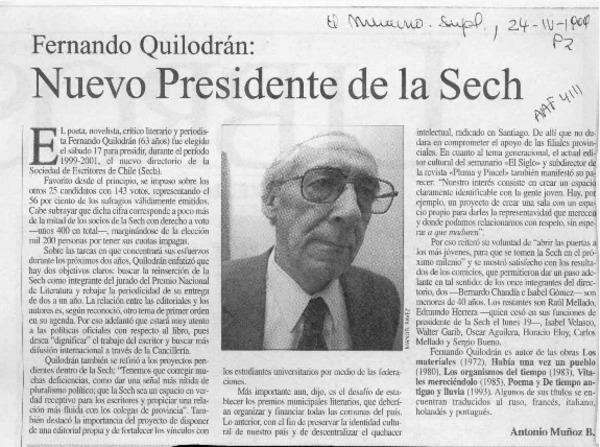Nuevo Presidente de la Sech  [artículo] Antonio Muñoz B.