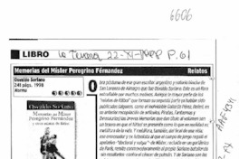Memorias del míster Peregrino Fernández  [artículo] Carlos Maldonado R.