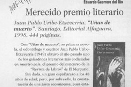 Merecido premio literario  [artículo] Eduardo Guerrero del Río.