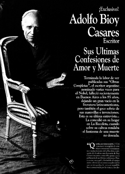 Adolfo Bioy Casares, sus últimas confesiones de amor y muerte  [artículo] Ana María Larraín.