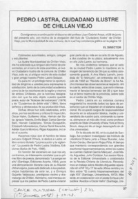 Pedro Lastra, ciudadano ilustre de Chillán Viejo  [artículo].
