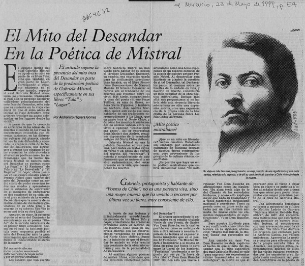 El mito del desandar en la poética de Mistral  [artículo] Andrónico Higuera Gómez.