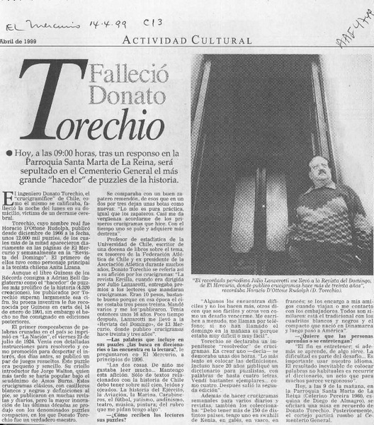 Falleció Donato Torechio  [artículo].