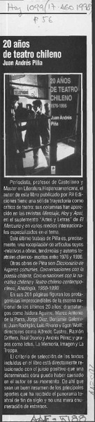 20 años de teatro chileno  [artículo].