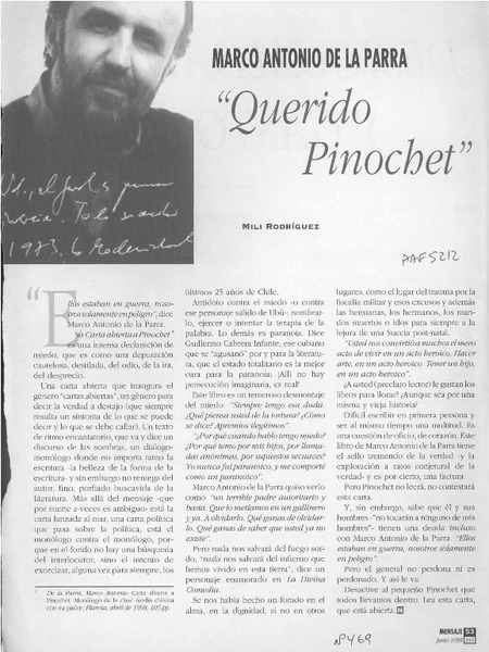 "Querido Pinochet"  [artículo] Mili Rodríguez Villouta.